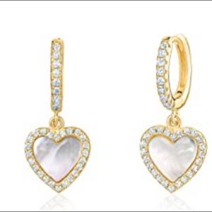 NWOT Gold Plated Sterling Silver Heart Earrings Mother of Pearl